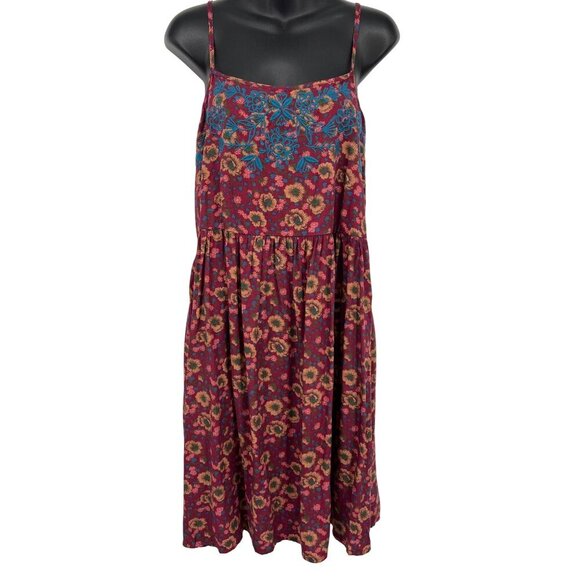 Natural Life Womens Medium Floral Sundress Embroidery Red Blue Boho - Picture 1 of 8